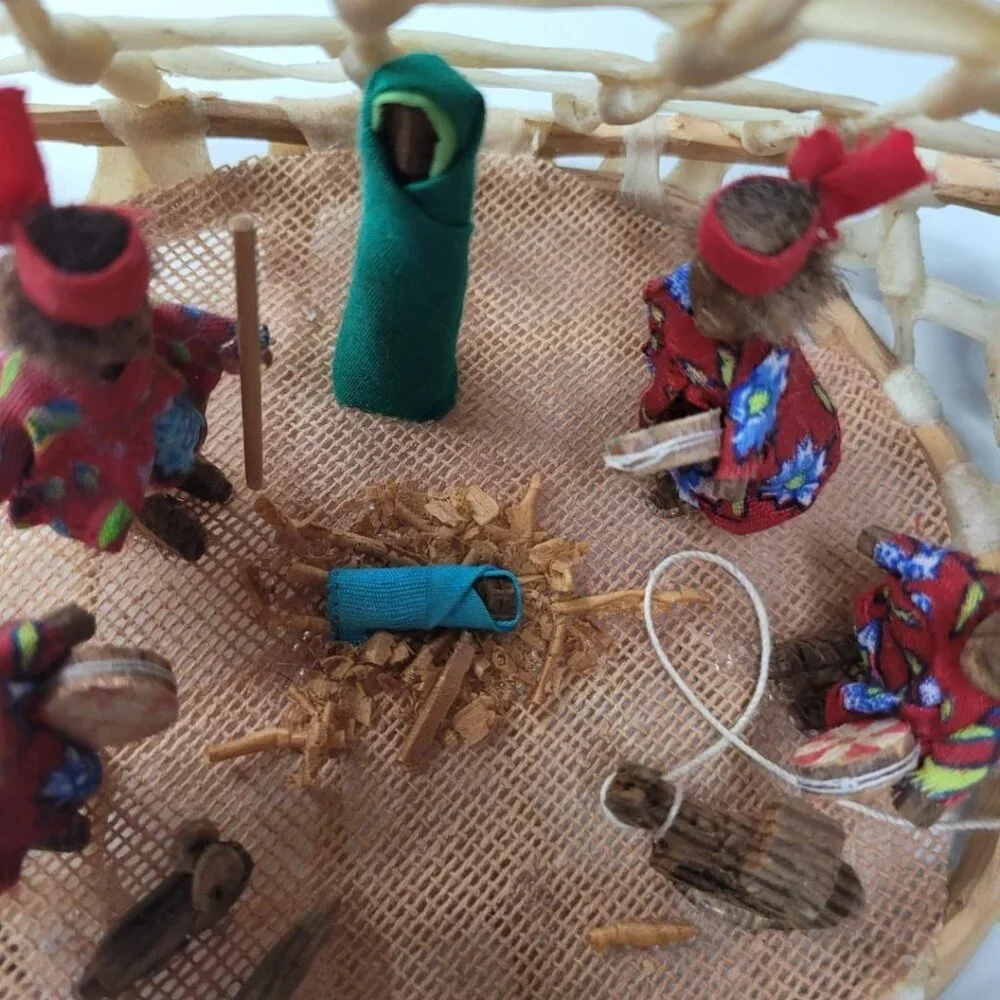 Mexican Nativity Handmade Fabric Wood Rawhide Sinew Donkey‎ Vintage